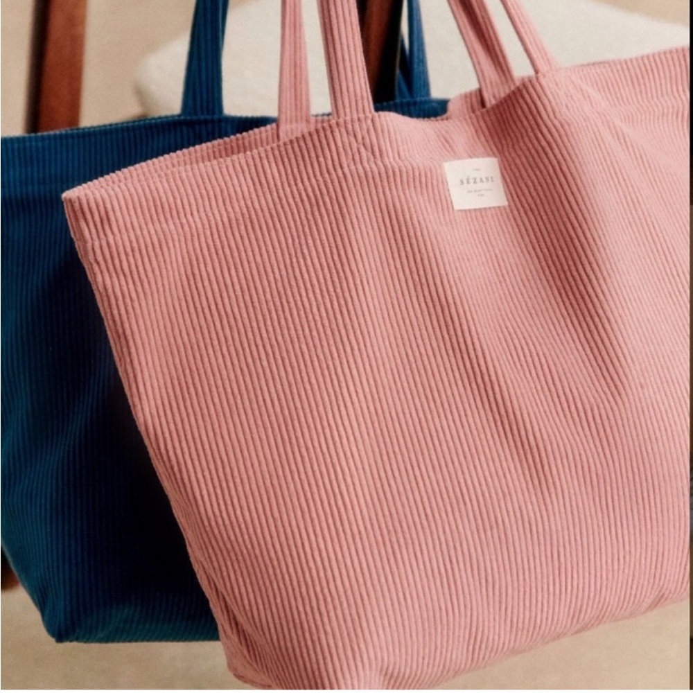 Sézane Pink and Blue Corduroy Tote Bag